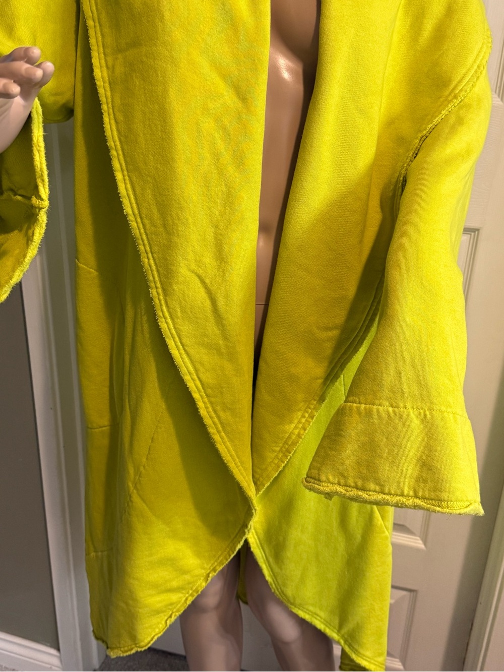 Bryn Walker Long Wrap Coat XL Chartreuse Shawl Collar Bamboo Organic Cotton - Picture 2 of 15